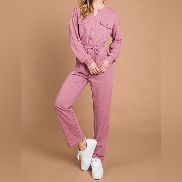 Culture Code Full Size Button Up Drawstring Waist Straight Jumpsuit main image 0